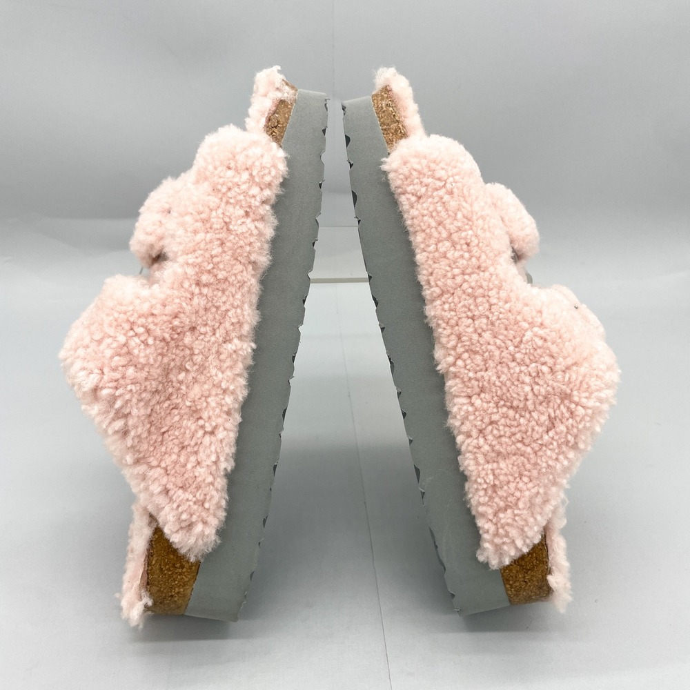 Birkenstock Papillio Womens 7‎ Arizona Sandals Shoes Pink Fuzzy Platform Slide - Picture 10 of 12